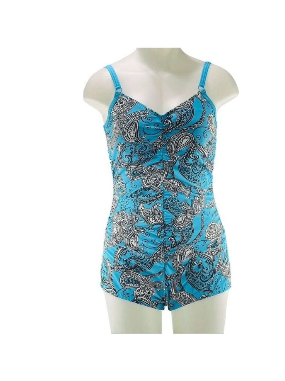 Amoena Tahiti BY Blue Paisley Womens One-Piece Swimsuit Adjustable Straps Size 1